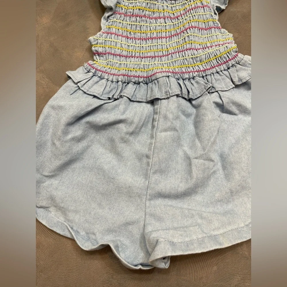 Vince Camuto 3T Girls Summer One Piece Romper Smocked Blue Pink Yellow Pull On‎